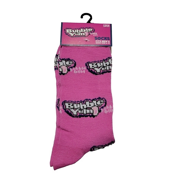 3/$20 Bubble Yum Gum Crew Crazy Socks Mens Womens Pink Unique Fun - Picture 2 of 5